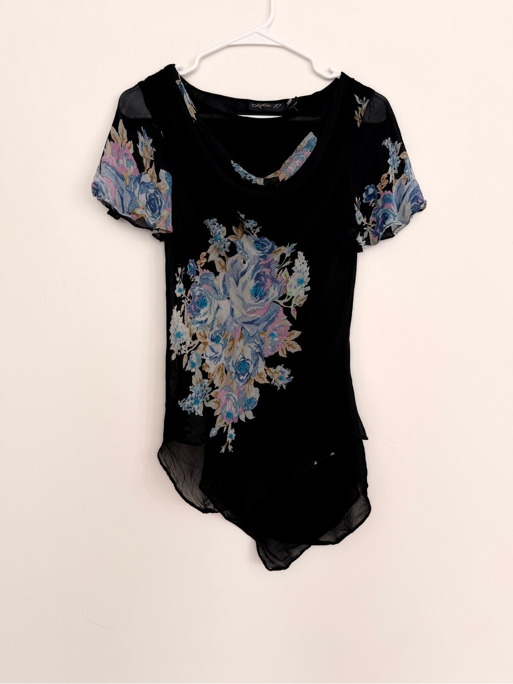 Vintage Lola P Black Floral Beaded Top S